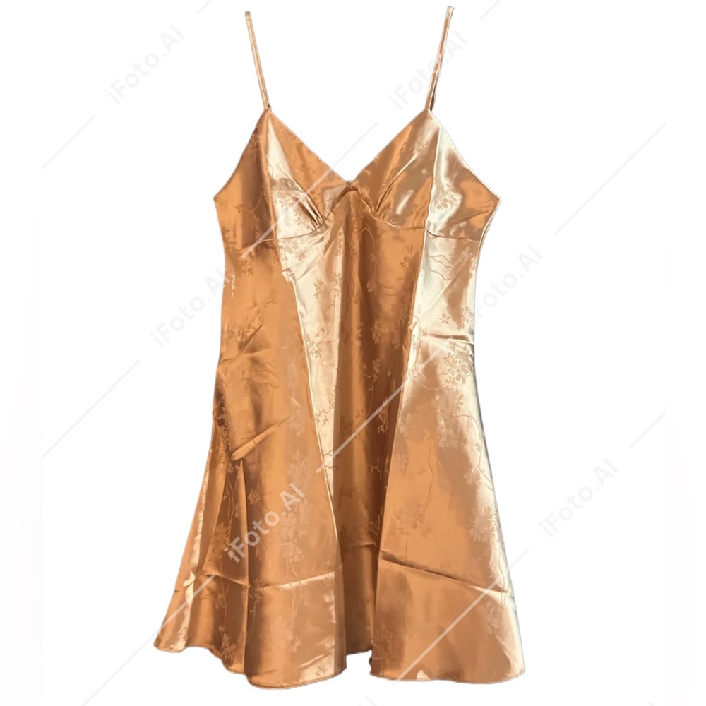 NWOT Women's Gold Satin Floral Slip Dress - Large